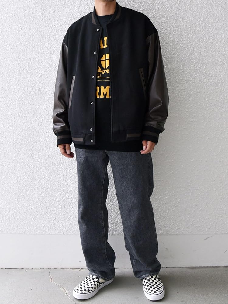 SHIPS any スタジャン 黒 ウール レザー WEB限定】SHIPS any: バーシティ ジャケット 24FW（スタジャン